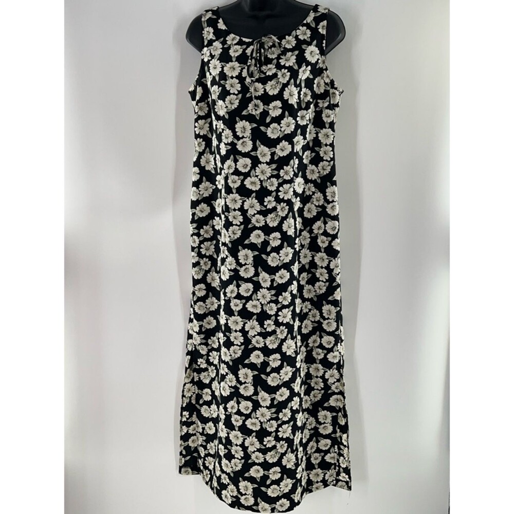 Kathie Lee Collection Black Maxi Dress with White Floral Print-Size M